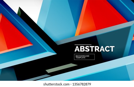 Triangles repetiton geometric abstract background, multicolored glossy triangular shapes, hi-tech poster cover design or web presentation template with copy space. Vector illustration