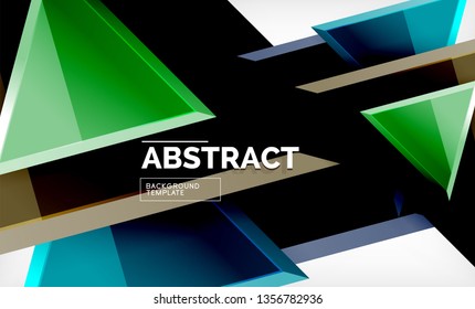 Triangles repetiton geometric abstract background, multicolored glossy triangular shapes, hi-tech poster cover design or web presentation template with copy space. Vector illustration
