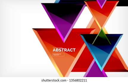 Triangles repetiton geometric abstract background, multicolored glossy triangular shapes, hi-tech poster cover design or web presentation template with copy space. Vector illustration