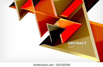 Triangles repetiton geometric abstract background, multicolored glossy triangular shapes, hi-tech poster cover design or web presentation template with copy space. Vector illustration