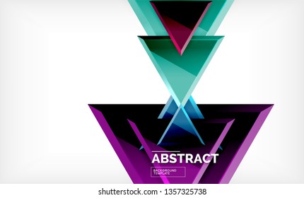 Triangles repetiton geometric abstract background, multicolored glossy triangular shapes, hi-tech poster cover design or web presentation template with copy space. Vector illustration