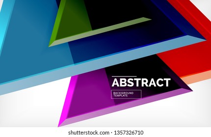 Triangles repetiton geometric abstract background, multicolored glossy triangular shapes, hi-tech poster cover design or web presentation template with copy space. Vector illustration