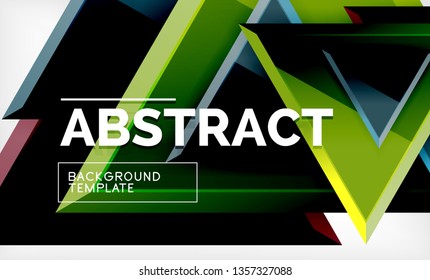 Triangles repetiton geometric abstract background, multicolored glossy triangular shapes, hi-tech poster cover design or web presentation template with copy space. Vector illustration