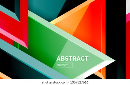 Triangles repetiton geometric abstract background, multicolored glossy triangular shapes, hi-tech poster cover design or web presentation template with copy space. Vector illustration