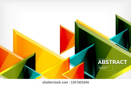 Triangles repetiton geometric abstract background, multicolored glossy triangular shapes, hi-tech poster cover design or web presentation template with copy space. Vector illustration