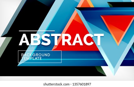 Triangles repetiton geometric abstract background, multicolored glossy triangular shapes, hi-tech poster cover design or web presentation template with copy space. Vector illustration