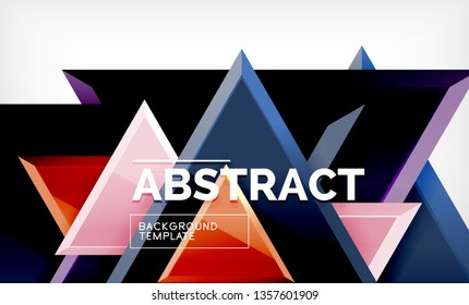 Triangles repetiton geometric abstract background, multicolored glossy triangular shapes, hi-tech poster cover design or web presentation template with copy space. Vector illustration