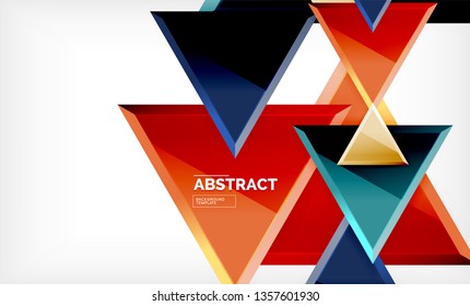 Triángulos repetitivos fondo abstracto geométrico, formas triangulares multicolor brillante, diseño de portada de afiches de alta tecnología o plantilla de presentación web con espacio de copia. Ilustración del vector