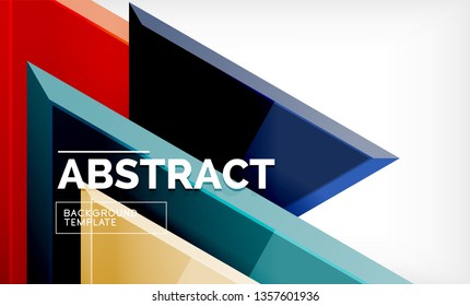 Triangles repetiton geometric abstract background, multicolored glossy triangular shapes, hi-tech poster cover design or web presentation template with copy space. Vector illustration