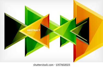 Triangles repetiton geometric abstract background, multicolored glossy triangular shapes, hi-tech poster cover design or web presentation template with copy space. Vector illustration