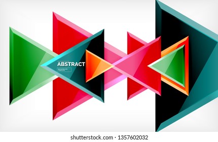 Triángulos repetitivos fondo abstracto geométrico, formas triangulares multicolor brillante, diseño de portada de afiches de alta tecnología o plantilla de presentación web con espacio de copia. Ilustración del vector
