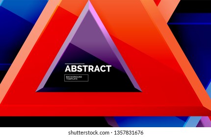 Triangles repetiton geometric abstract background, multicolored glossy triangular shapes, hi-tech poster cover design or web presentation template with copy space. Vector illustration