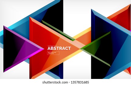 Triangles repetiton geometric abstract background, multicolored glossy triangular shapes, hi-tech poster cover design or web presentation template with copy space. Vector illustration