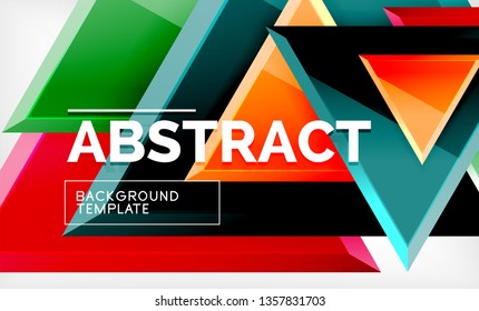 Triangles repetiton geometric abstract background, multicolored glossy triangular shapes, hi-tech poster cover design or web presentation template with copy space. Vector illustration