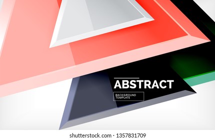Dreiecke, die sich wiederholen, geometrisch abstrakter Hintergrund, mehrfarbige, glänzende dreieckige Formen, High-Tech-Poster-Cover-Design oder Web-Präsentation-Vorlage mit Kopienraum. Vektorgrafik