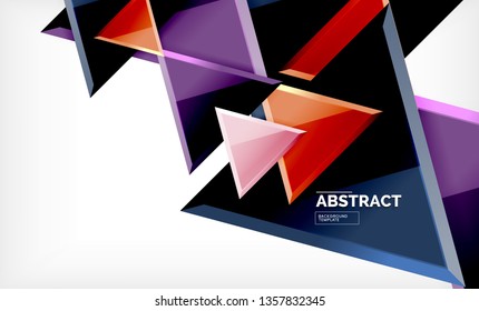 Triangles repetiton geometric abstract background, multicolored glossy triangular shapes, hi-tech poster cover design or web presentation template with copy space. Vector illustration