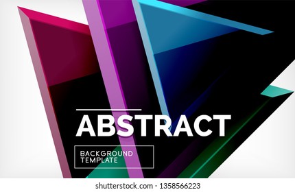 Triangles repetiton geometric abstract background, multicolored glossy triangular shapes, hi-tech poster cover design or web presentation template with copy space. Vector illustration