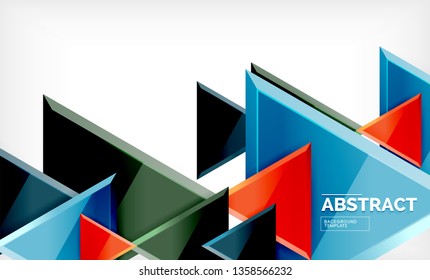 Triángulos repetitivos fondo abstracto geométrico, formas triangulares multicolor brillante, diseño de portada de afiches de alta tecnología o plantilla de presentación web con espacio de copia. Ilustración del vector