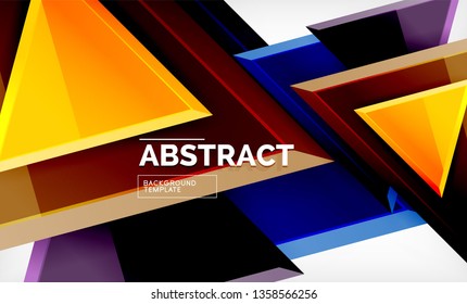 Triangles repetiton geometric abstract background, multicolored glossy triangular shapes, hi-tech poster cover design or web presentation template with copy space. Vector illustration