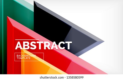 Triangles repetiton geometric abstract background, multicolored glossy triangular shapes, hi-tech poster cover design or web presentation template with copy space. Vector illustration
