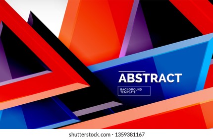 Triangles repetiton geometric abstract background, multicolored glossy triangular shapes, hi-tech poster cover design or web presentation template with copy space. Vector illustration