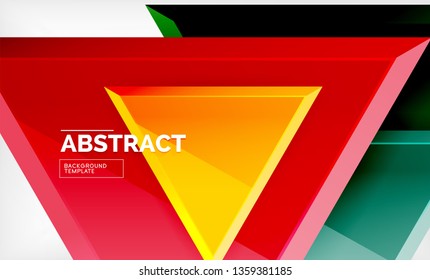 Triángulos repetitivos fondo abstracto geométrico, formas triangulares multicolor brillante, diseño de portada de afiches de alta tecnología o plantilla de presentación web con espacio de copia. Ilustración del vector