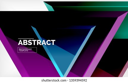Triangles repetiton geometric abstract background, multicolored glossy triangular shapes, hi-tech poster cover design or web presentation template with copy space. Vector illustration