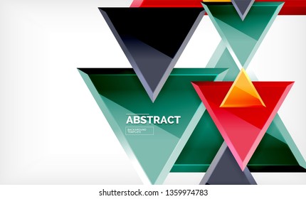 Triángulos repetitivos fondo abstracto geométrico, formas triangulares multicolor brillante, diseño de portada de afiches de alta tecnología o plantilla de presentación web con espacio de copia. Ilustración del vector