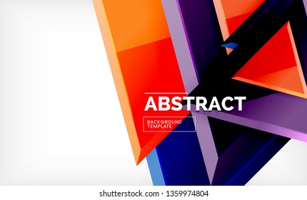 Triangles repetiton geometric abstract background, multicolored glossy triangular shapes, hi-tech poster cover design or web presentation template with copy space. Vector illustration