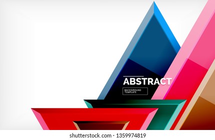 Triangles repetiton geometric abstract background, multicolored glossy triangular shapes, hi-tech poster cover design or web presentation template with copy space. Vector illustration