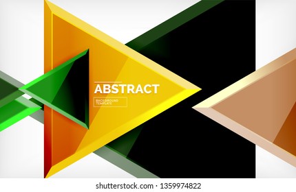 Triangles repetiton geometric abstract background, multicolored glossy triangular shapes, hi-tech poster cover design or web presentation template with copy space. Vector illustration