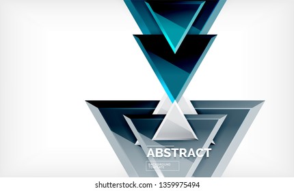 Triangles repetiton geometric abstract background, multicolored glossy triangular shapes, hi-tech poster cover design or web presentation template with copy space. Vector illustration