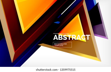 Triangles repetiton geometric abstract background, multicolored glossy triangular shapes, hi-tech poster cover design or web presentation template with copy space. Vector illustration