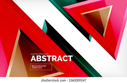 Triángulos repetitivos fondo abstracto geométrico, formas triangulares multicolor brillante, diseño de portada de afiches de alta tecnología o plantilla de presentación web con espacio de copia. Ilustración del vector