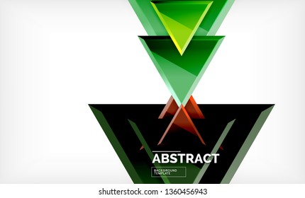 Triangles repetiton geometric abstract background, multicolored glossy triangular shapes, hi-tech poster cover design or web presentation template with copy space. Vector illustration