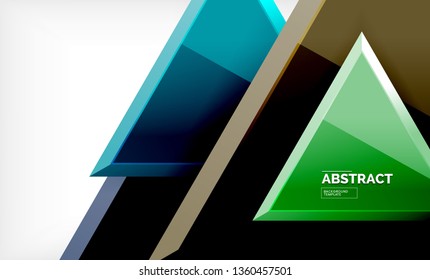 Triangles repetiton geometric abstract background, multicolored glossy triangular shapes, hi-tech poster cover design or web presentation template with copy space. Vector illustration