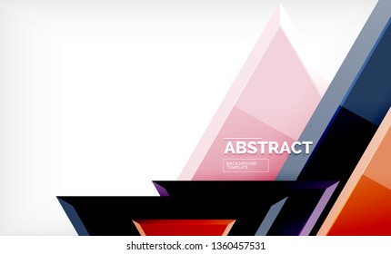 Triangles repetiton geometric abstract background, multicolored glossy triangular shapes, hi-tech poster cover design or web presentation template with copy space. Vector illustration