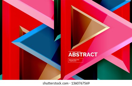 Triangles repetiton geometric abstract background, multicolored glossy triangular shapes, hi-tech poster cover design or web presentation template with copy space. Vector illustration