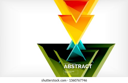 Triángulos repetitivos fondo abstracto geométrico, formas triangulares multicolor brillante, diseño de portada de afiches de alta tecnología o plantilla de presentación web con espacio de copia. Ilustración del vector