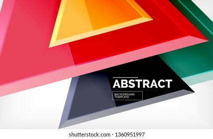 Triangles repetiton geometric abstract background, multicolored glossy triangular shapes, hi-tech poster cover design or web presentation template with copy space. Vector illustration