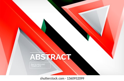 Triángulos repetitivos fondo abstracto geométrico, formas triangulares multicolor brillante, diseño de portada de afiches de alta tecnología o plantilla de presentación web con espacio de copia. Ilustración del vector
