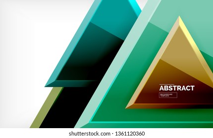 Triangles repetiton geometric abstract background, multicolored glossy triangular shapes, hi-tech poster cover design or web presentation template with copy space. Vector illustration