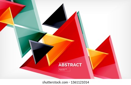 Triangles repetiton geometric abstract background, multicolored glossy triangular shapes, hi-tech poster cover design or web presentation template with copy space. Vector illustration