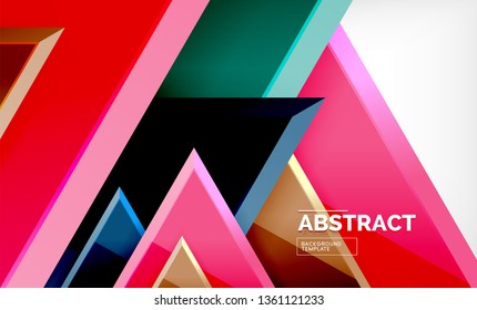 Triangles repetiton geometric abstract background, multicolored glossy triangular shapes, hi-tech poster cover design or web presentation template with copy space. Vector illustration