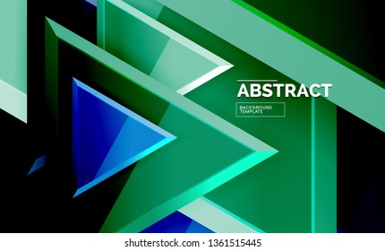 Triangles repetiton geometric abstract background, multicolored glossy triangular shapes, hi-tech poster cover design or web presentation template with copy space. Vector illustration