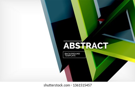 Triangles repetiton geometric abstract background, multicolored glossy triangular shapes, hi-tech poster cover design or web presentation template with copy space. Vector illustration