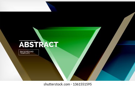 Triangles repetiton geometric abstract background, multicolored glossy triangular shapes, hi-tech poster cover design or web presentation template with copy space. Vector illustration