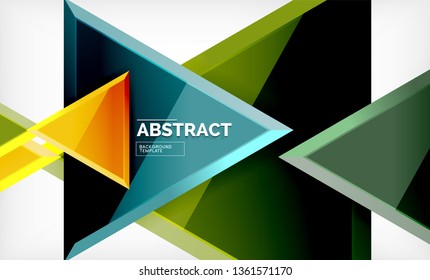 Triangles repetiton geometric abstract background, multicolored glossy triangular shapes, hi-tech poster cover design or web presentation template with copy space. Vector illustration