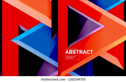 Triangles repetiton geometric abstract background, multicolored glossy triangular shapes, hi-tech poster cover design or web presentation template with copy space. Vector illustration