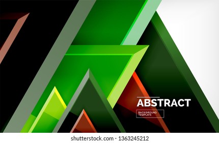 Dreiecke, die sich wiederholen, geometrisch abstrakter Hintergrund, mehrfarbige, glänzende dreieckige Formen, High-Tech-Poster-Cover-Design oder Web-Präsentation-Vorlage mit Kopienraum. Vektorgrafik